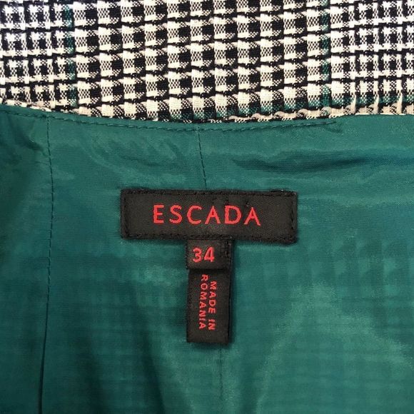 Escada Houndstooth Black White Green Pencil Skirt size 4/34 - Picture 11 of 14